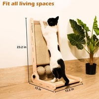 Griffoir pour chat en forme de L, rampe à griffer pour chat, griffoir en bois en forme de L avec boule en sisal