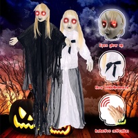 Décoration d'Halloween Horreur Fantôme Féminin en Coton et Plastique, Lumineuse et Sonore, à Capteur LED Électrique, à Suspendre, pour l'Intérieur, Effet Effrayant et Effet de Salle de Prières