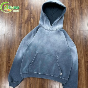 Hoodie surdimensionné court coupe carrée en coton épais 500 g/m² <span class=keywords><strong>bleu</strong></span> <span class=keywords><strong>marine</strong></span> délavé vintage pour <span class=keywords><strong>homme</strong></span>, style tie-dye - Product Image 2