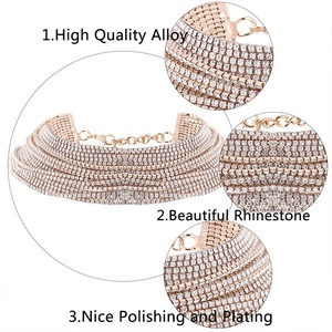MoyaMiya Luxury Vintage Women's <strong>Chunky</strong> Choker <strong>Necklace</strong> Multilayer Shiny Rhinestone with Link Chain Trendy <strong>Silver</strong> Gold <strong>Necklace</strong> - Product Image 5