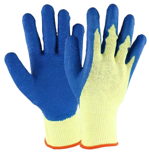 Guantes de poliéster, algodón y nailon amarillos y azules, resistentes al desgaste, antideslizantes y antiestáticos, de 8 oz de grosor, para trabajadores de la construcción y manipulación de ladrillos. - Product Image 1
