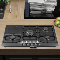 Nouvelle sortie : cuisinière à 4 feux gaz et 1 électrique, panneau en acier noir mat, classe A, cuisinières à haut rendement énergétique