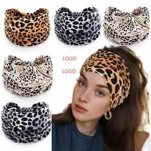 Customizable European and American Style Sports <b>Headband</b> with Leopard Print Wide Edge Sweat Absorbing <b>Headband</b> - Product Image 1