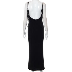 Maigre dos nu jarretelle robe blanche femmes robe à lacets sangle couleur Pure Streetwear Clubwear élégant robe Midi Vestidos - Product Image 5