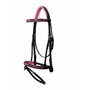 <b>Pink</b> Crystal Single Row Leather Show Bridle Padded Anatomic Design English Horse Bridle Wholesale OEM Supplier Bulk - Product Image 3