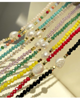 Collier coloré en perles de cristal avec perles d'eau douce naturelles, chaîne de clavicule en acier inoxydable inaltérable, bijoux de mode pour femmes