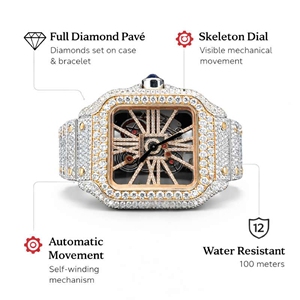 Reloj Unisex de Lujo de 41 mm, Cuadrado, de Aleación, de Alta Calidad, con Diseño Moderno, Diamante Moissanite, Oro Blanco, Fabricante Indio, Movimiento Eta - Product Image 5