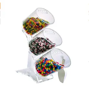 3 Pemegang Plexiglass Tampilan Tegak Tabung Makanan Massal Permen Sampah Akrilik Makanan Kering Kacang Kotak Penyimpanan