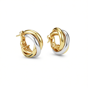 Pendientes Finos Huggie Bicolor de Oro Sólido de 18K, Geométricos, Minimalistas, para Uso Diario, Unisex - Product Image 1