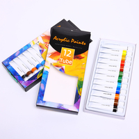 Bonne qualité, vente en gros, 12 couleurs, tube en aluminium non toxique, ensemble de peinture acrylique d'artiste, boîte couleurs de peinture