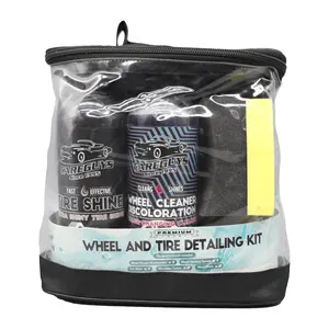 Kit de cuidados com rodas e pneus, Limpe e proteja seus pneus com este pacote de brilho dos pneus, limpador de descoloração das rodas e escova de lavagem.