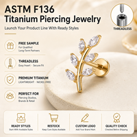 Kaishee 16G Piercing Labret sans filetage en Titane ASTM F136 Grade d'implantation G23, Stud pour lèvre, Piercing corporel Medusa