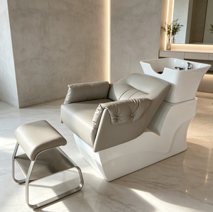 Modern Stainless Steel Shampoo <b>Chair</b> Semi <b>Reclining</b> Salon Hair Washing Bed with Basin <b>Massage</b> <b>Chair</b> for Barber Shop - Product Image 3