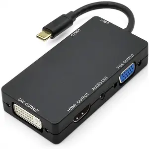 4kx2k 5合1 USB 3.1 USB C型至HDMI VGA DVI USB 3.0公对母音频适配器电缆，适用于笔记本电脑苹果