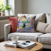 Jolies taies d'oreiller et oreillers pour les amoureux des chats, chat noir, 18 * 18 pouces, adaptés à la décoration du canapé de la maison ou du bureau