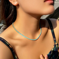 Collier chaîne tennis classique pavé de pierres turquoise bleues rondes de 3 mm pour femme, bijou ras-du-cou couleur or, cadeau tendance