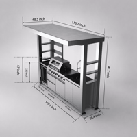 Îlot de cuisine extérieure de luxe en acier inoxydable 304 avec abri, barbecue à gaz, évier, réfrigérateur et rôtissoire pour jardin - Stock US