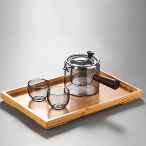 Théière moderne en verre borosilicate de haute qualité avec poignée en <span class=keywords><strong>bois</strong></span>, filtre PC, tasse à thé et infuseur intégré - Product Image 4