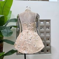 Robe de soirée élégante pour femme, dos nu, à lacets, en maille florale, avec bretelles et baleines