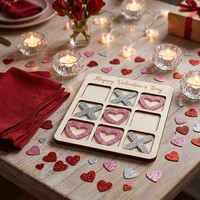 Jeu de Tic Tac Toe en contreplaqué gravé personnalisé pour la Saint-Valentin |   Jeu de Cœur Pailleté Personnalisé |   Cadeaux en gros pour la Saint-Valentin 2026 pour les enfants en classe