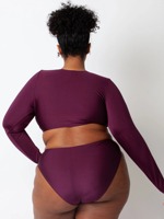 Fabricant de bikinis sur mesure, haut court à manches longues Repreve Shimmer, décolleté en V profond, asymétrique, orné de perles, bikini 2 pièces