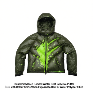 Customised Men Hooded Winter Heat Reactive Puffer Jacket with Colour Shifts When Exposed to Heat or Water Polyester Filled - Product Image 1