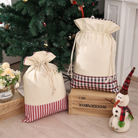 Sac de Noël personnalisé en toile brodée à rayures, sac cadeau à cordon de serrage à carreaux, sac de festival, sac de Père Noël, grand sac de rangement – Vente en gros