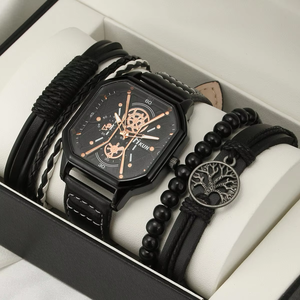 Conjunto de Reloj de Pulsera de Cuero para Hombre, Reloj Deportivo de Cuarzo para Hombre, Reloj de Negocios, Reloj de Pulsera Clásico, Regalo - Product Image 1