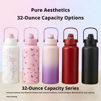 Bouteille d'eau isotherme en acier inoxydable 32 oz avec logo personnalisé, anti-fuite, gourde sport sous vide avec poignée, anti-poussière, pour les modernes