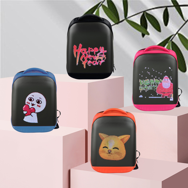 2024 New Trend Digital Dynamic Screen Black Nylon Backpack Led Light Display Smart Men Backpack With Mobile Billboard