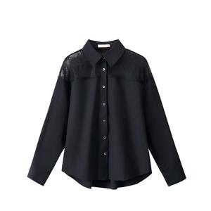 Camicetta <span class=keywords><strong>Elegante</strong></span> da Donna in Cotone con Pizzo Traforato Stile Francese Primavera 2026, Manica Lunga, Certificata GOTS, Bianca/<span class=keywords><strong>Nera</strong></span> - Product Image 3