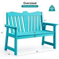 Banc de jardin cyan-bleu en plastique HIPS, imitation bois 3D, imperméable, capacité 800 lbs, surdimensionné pour patio et bord de piscine