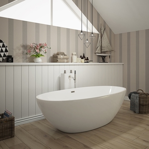 Cổ điển 20-inch sâu ngâm hình bầu dục Acrylic bồn tắm trắng dành cho người lớn freestanding bồn tắm rắn một mình bề mặt thiết kế hiện đại cho khách sạn - Product Image 5