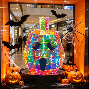 Décoration de citrouille d'Halloween moderne et écologique, alimentée par USB, avec éclairage LED, effet prismatique irisé, figurine Jack-o'-lantern, décorations pour la maison - Product Image 2