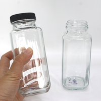 Bouteilles de jus en verre transparent de qualité supérieure en gros, 375 ml/350 ml/12 oz/300 ml/250 ml, design carré français, bouchon à vis, décalcomanie sérigraphiée