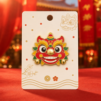 Broche en émail souple 3D Tête de Lion Danseur avec clochettes dorées et impression UV, Bijou du Nouvel An Chinois, Épingles de revers, Badge métallique personnalisé, Vente en gros