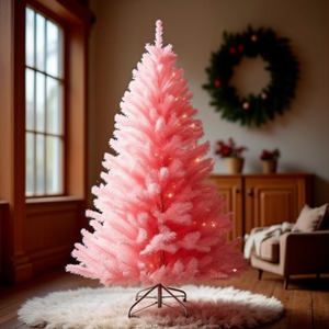 Árbol de Navidad Artificial Rosa de 6 pies con Bisagras y Base Metálica para Decoración Interior - Product Image 2