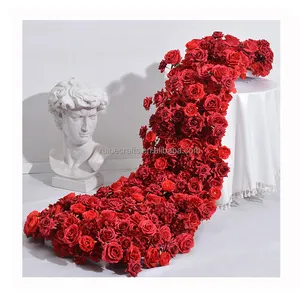 Ricevimento di nozze out party decor fauk silk floral banquet red rose flower navata runner per matrimonio