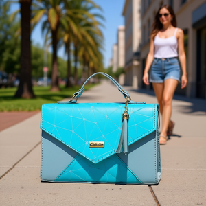 Bolso Bandolera Azul Fabia para Mujer de Fana, Patrón Geométrico, Cuero PU, Estilo Vintage, Uso Diario de Verano - Product Image 2