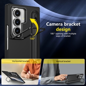 Funda Protectora Negra para Samsung <span class=keywords><strong>Galaxy</strong></span> Z Fold 8 <span class=keywords><strong>7</strong></span> 5, Carcasa Rígida de PC a Prueba de Golpes, Marco de Aluminio con Soporte - Product Image 2