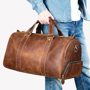Bolsa de viaje de cuero Crazy Horse con bolsa para zapatos Bolsas de viaje impermeables Weekender para la noche Bolsas de lona de cuero para hombres - Product Image 1
