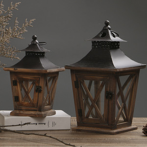 Z55 Bougies LED en bois rustique Table marron foncé Lanternes à bougies décoratives Mariage Bougeoirs et bocaux sans flamme - Product Image 2