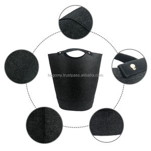Panier à linge portable en feutre noir durable avec logo personnalisé pour jouets et vêtements sales – Vente en gros - Product Image 1