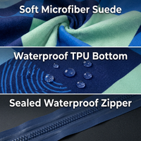 Couverture de plage en microfibre à séchage rapide 140x178cm 200gsm, imprimé suède, certifiée GRS OEKO, dos imperméable, poche triangulaire pour téléphone, pochette cachée