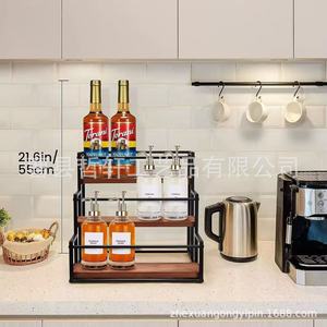 Étagère à condiments multi-niveaux en fer et bois, 21,6 pouces, 3 niveaux, organisateur de rangement pour comptoir de cuisine - Product Image 1