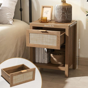 Farmhouse <b>Night</b> <b>Stand</b> Rattan Nightstand Bedside Table Set of 2 for Bedroom Living Room - Product Image 3