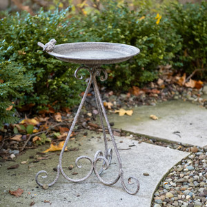 Decorwell Vintage Elegant <strong>Metal</strong> <strong>Bird</strong> <strong>Bath</strong>/Feeder Stand Table Tray Scroll Functional Ornament Handmade Personalized Garden - Product Image 1