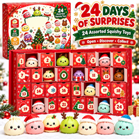 Calendrier de l'Avent de Noël : Boîte Mystère 24 Pièces – Jouets Squishy Mignons en Forme de Bao Bun pour la Décompression – Cadeau