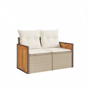 Canapé de jardin, mobilier d'extérieur, deux places, beige, rotin PE, coussin en mousse haute densité, design contemporain - Product Image 1