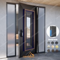 Porte d'entrée pivotante moderne de luxe en aluminium, porte d'entrée de villa, grande porte extérieure personnalisée